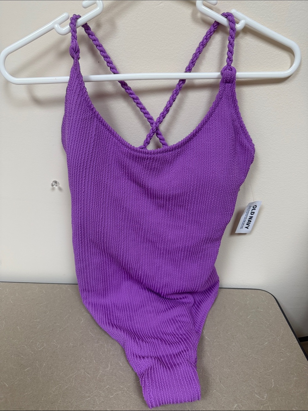 Old Navy Purple Ribbed One-Piece with Braided Cross Back Straps. NWT Medium